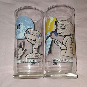 2 1982 E.T. The Extra Terrestrial Vintage Movie Glass Cup 80s Pizza Hut Bundle